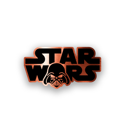 Space inspired automotive badge with futuristic engraved symbol artwork