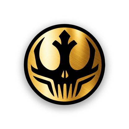 Sith style engraved car emblem with bold skull shaped sci fi symbol