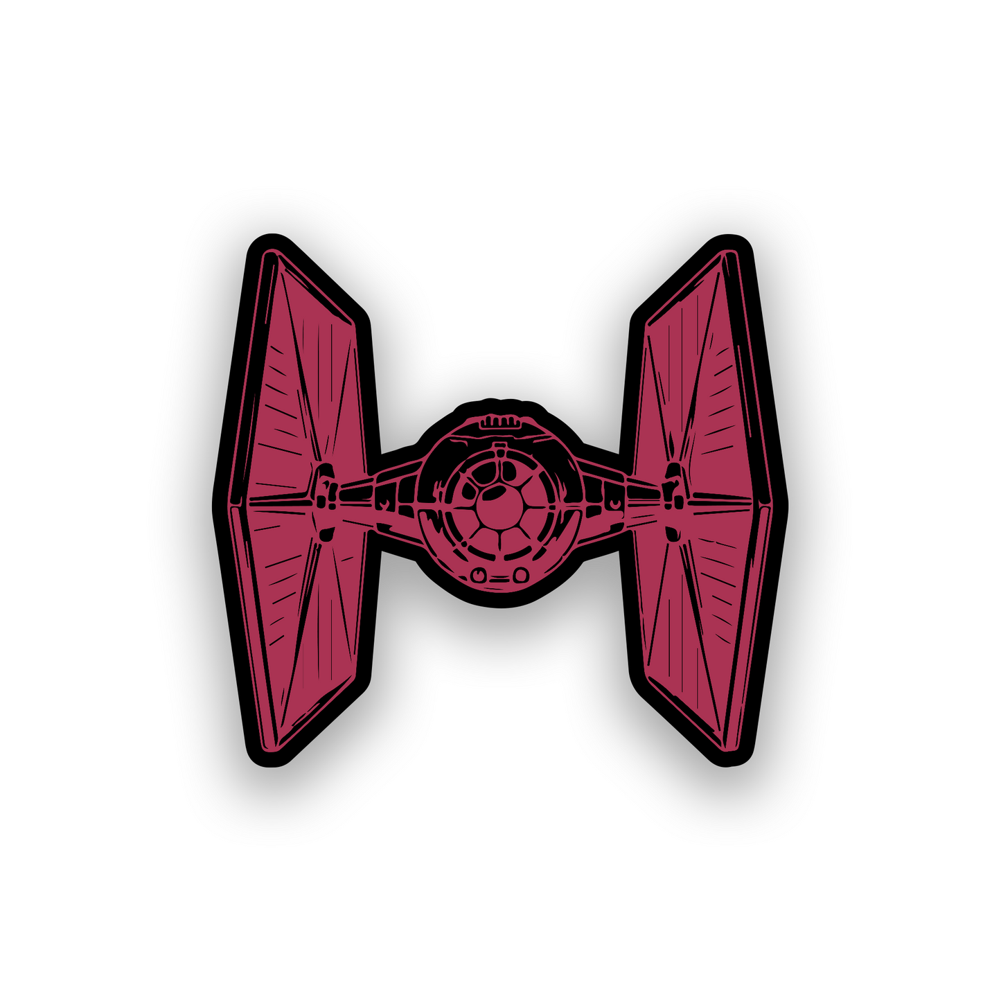 Custom TIE fighter inspired car emblem with bold engraved sci fi design