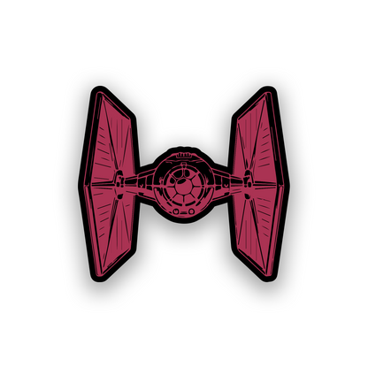 Custom TIE fighter inspired car emblem with bold engraved sci fi design