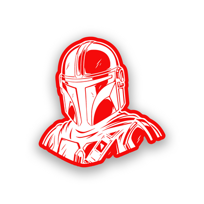 Bounty hunter warrior car emblem with detailed engraved Mandalorian armor design