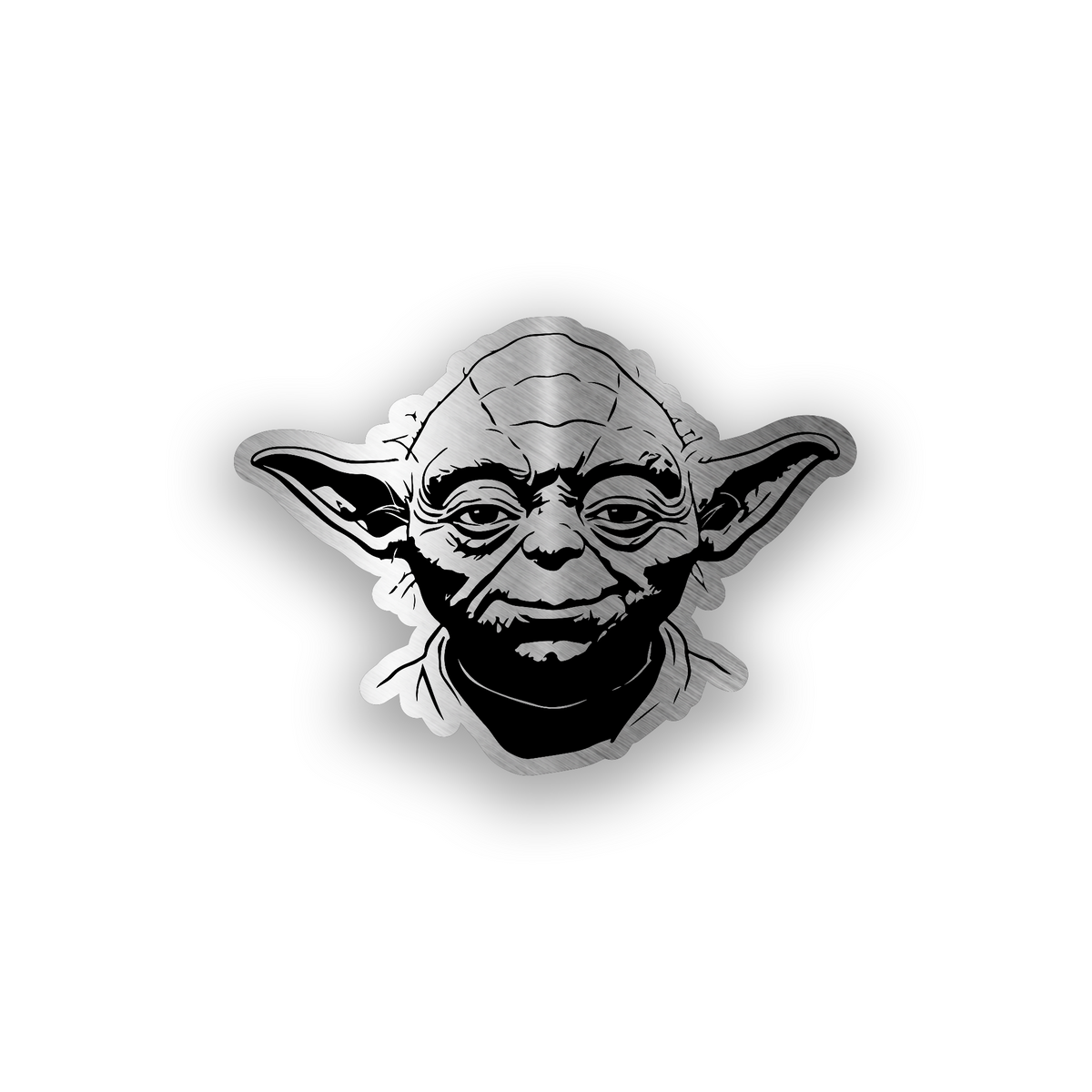 Yoda inspired engraved car badge with detailed Jedi master character design