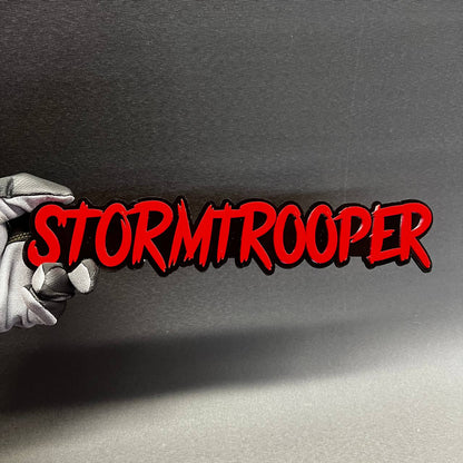 Custom Stormtrooper lettering badge in horror font style for vehicle tailgate