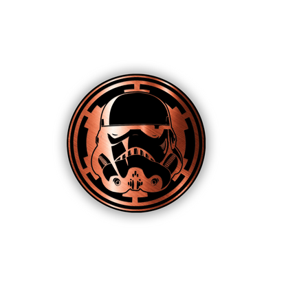 Black Stormtrooper helmet vehicle badge with gray background