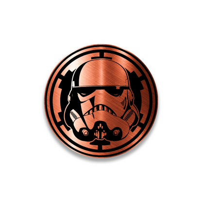 Engraved Stormtrooper helmet car emblem with round Imperial style border