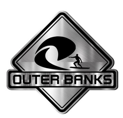 Custom surf wave vehicle emblem with engraved ocean design and bold black border