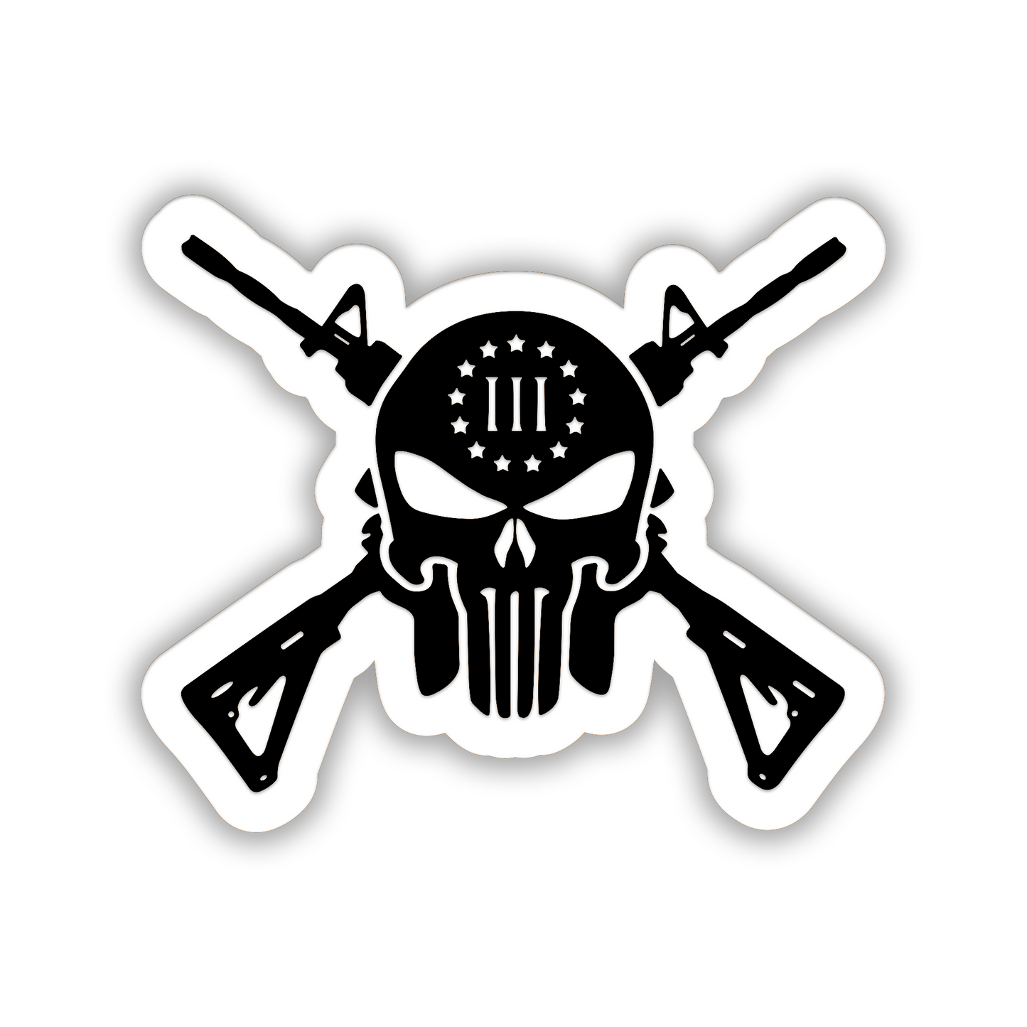 badge.jpg
Crossed guns skull car fender badge with bold black and white design