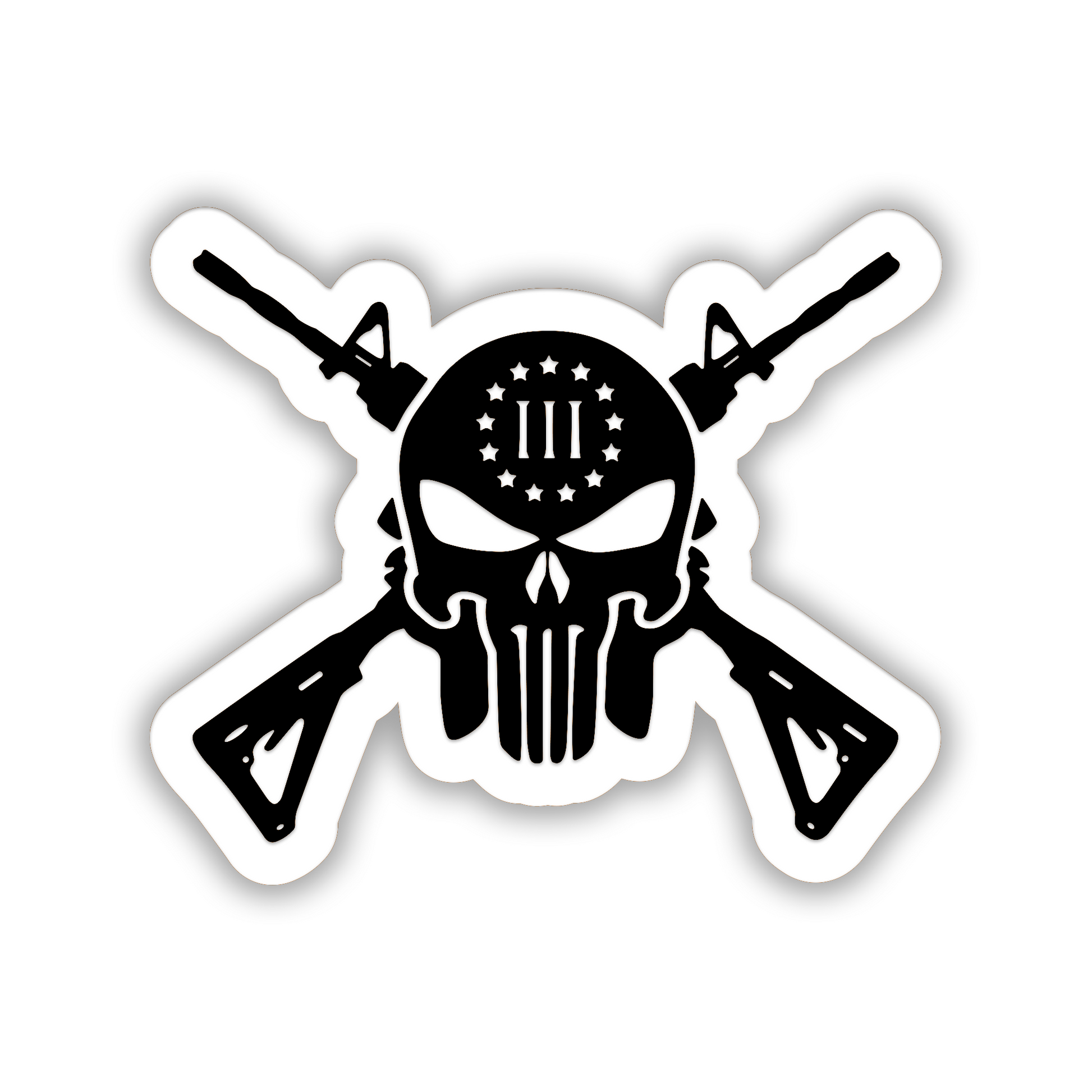 badge.jpg
Crossed guns skull car fender badge with bold black and white design