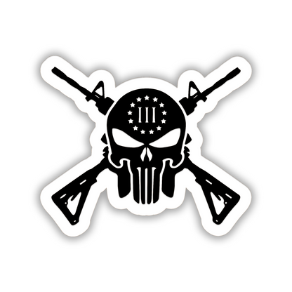 badge.jpg
Crossed guns skull car fender badge with bold black and white design