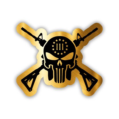 Tactical skull crossed rifles car emblem with detailed engraved design