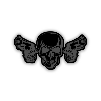 Skull dual guns car emblem badge designed for truck SUV and muscle car exterior