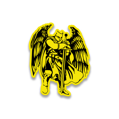 Winged Templar knight car badge emblem with medieval armor and sword artwork