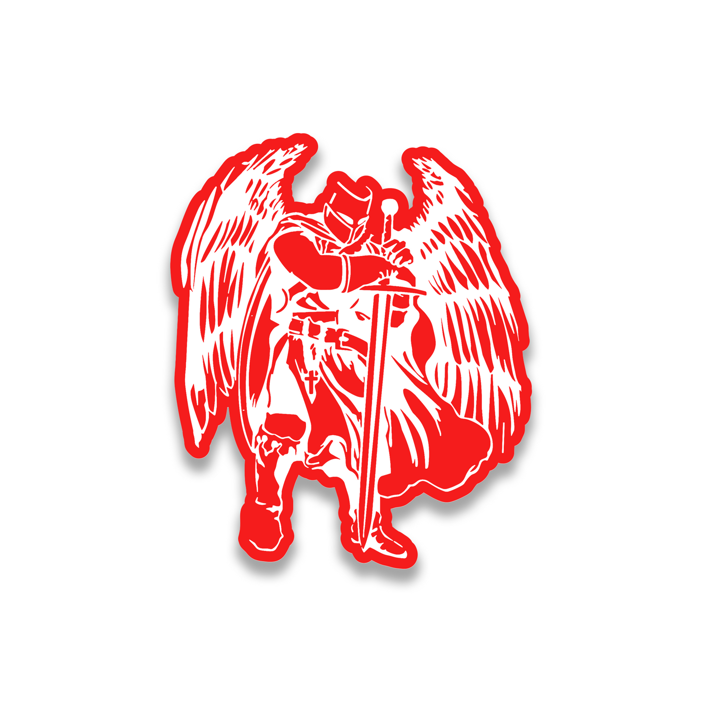 Templar medieval knight fender badge with sword and dramatic winged design