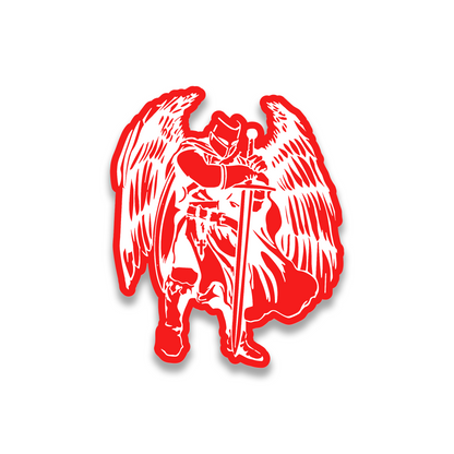 Templar medieval knight fender badge with sword and dramatic winged design