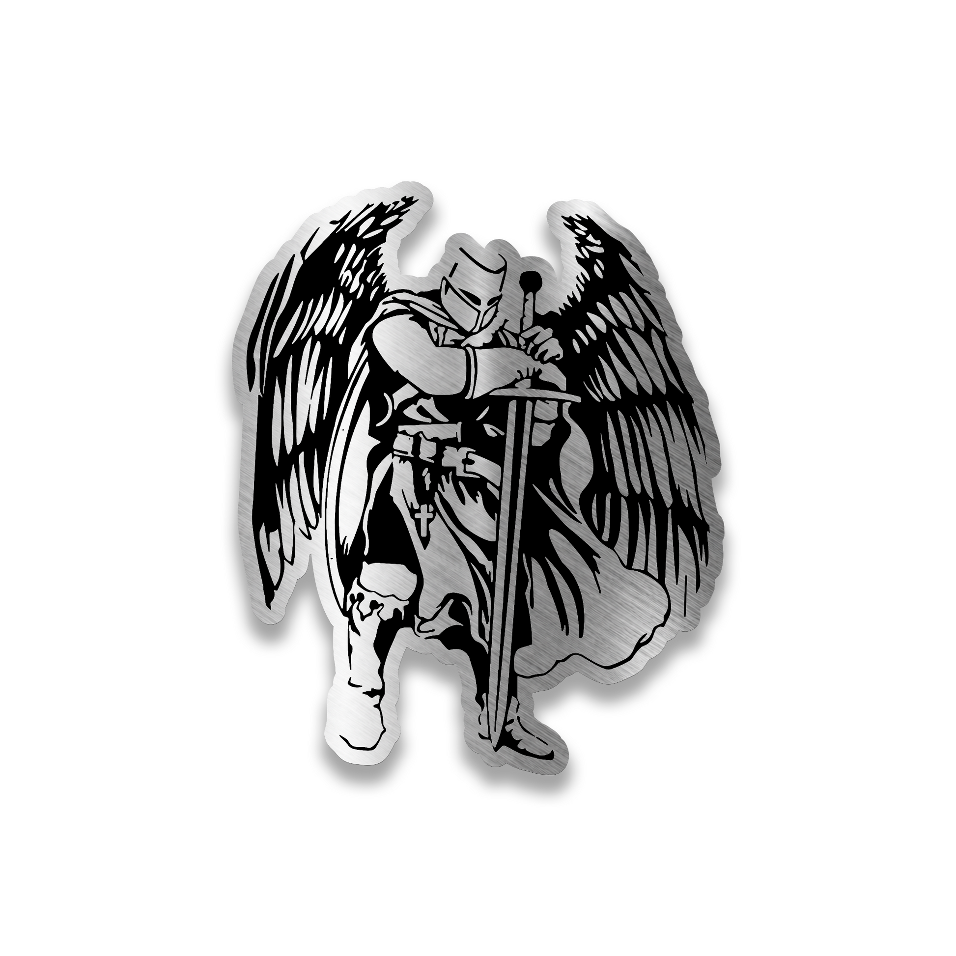 Templar knight engraved car badge with medieval warrior and sword desig