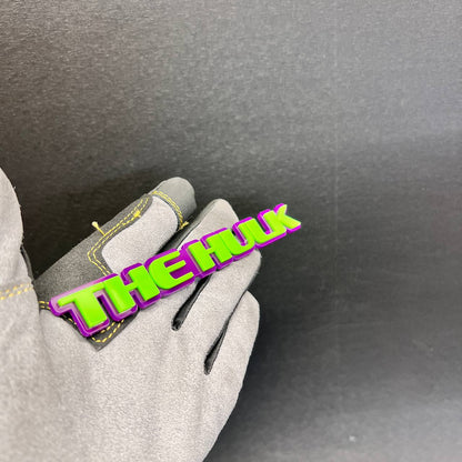 Custom The Hulk car badge fender emblem in bright green and purple