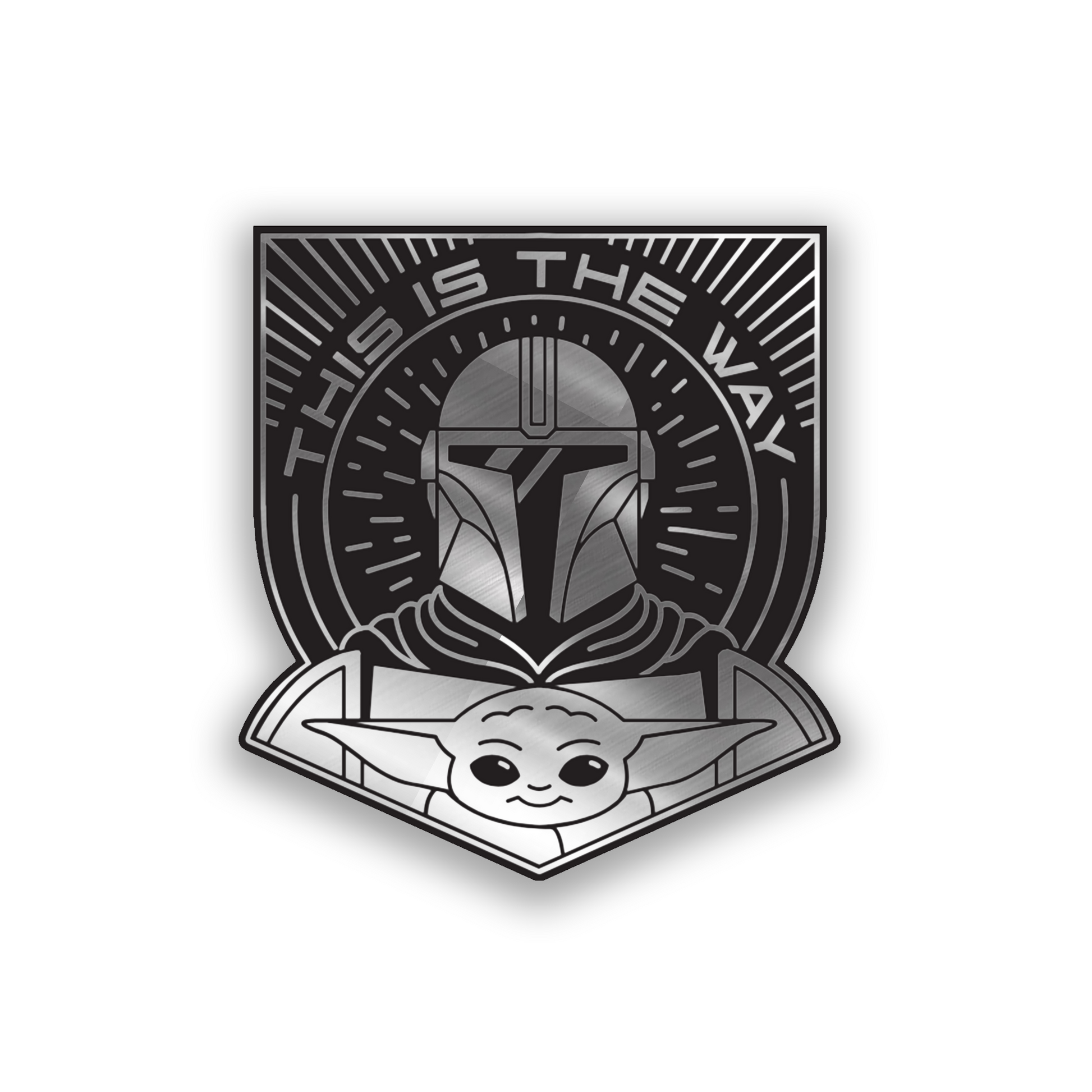 Engraved This Is the Way Baby Yoda car badge in brushed silver and black