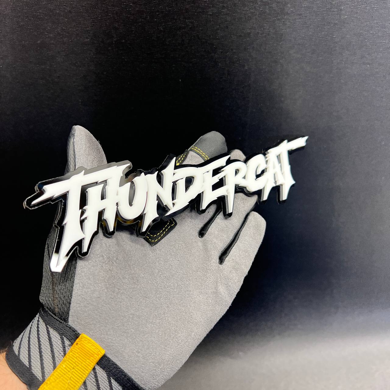 Custom THUNDERCAT vehicle emblem with sharp white lettering