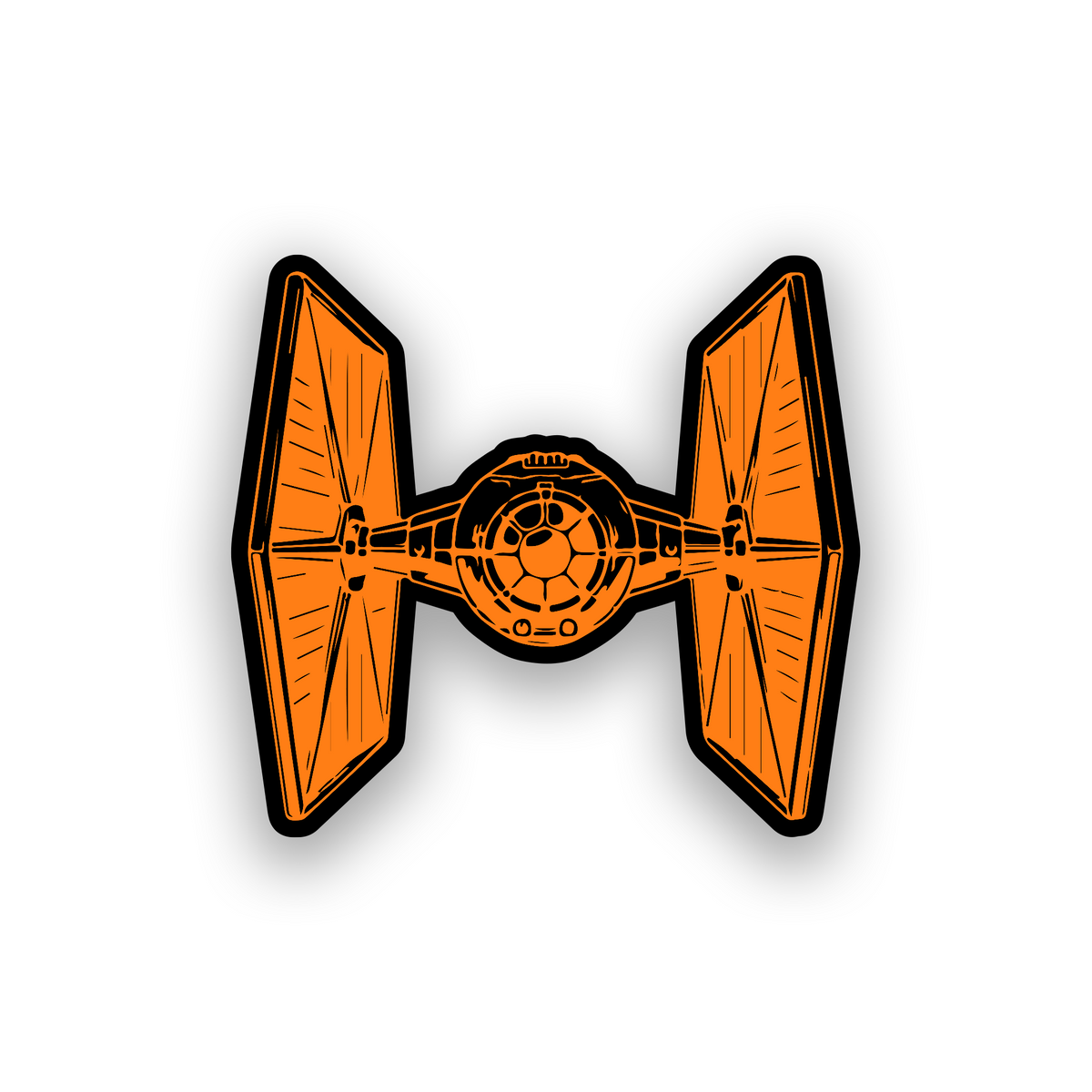 Galactic fighter car emblem featuring a TIE inspired engraved spaceship design