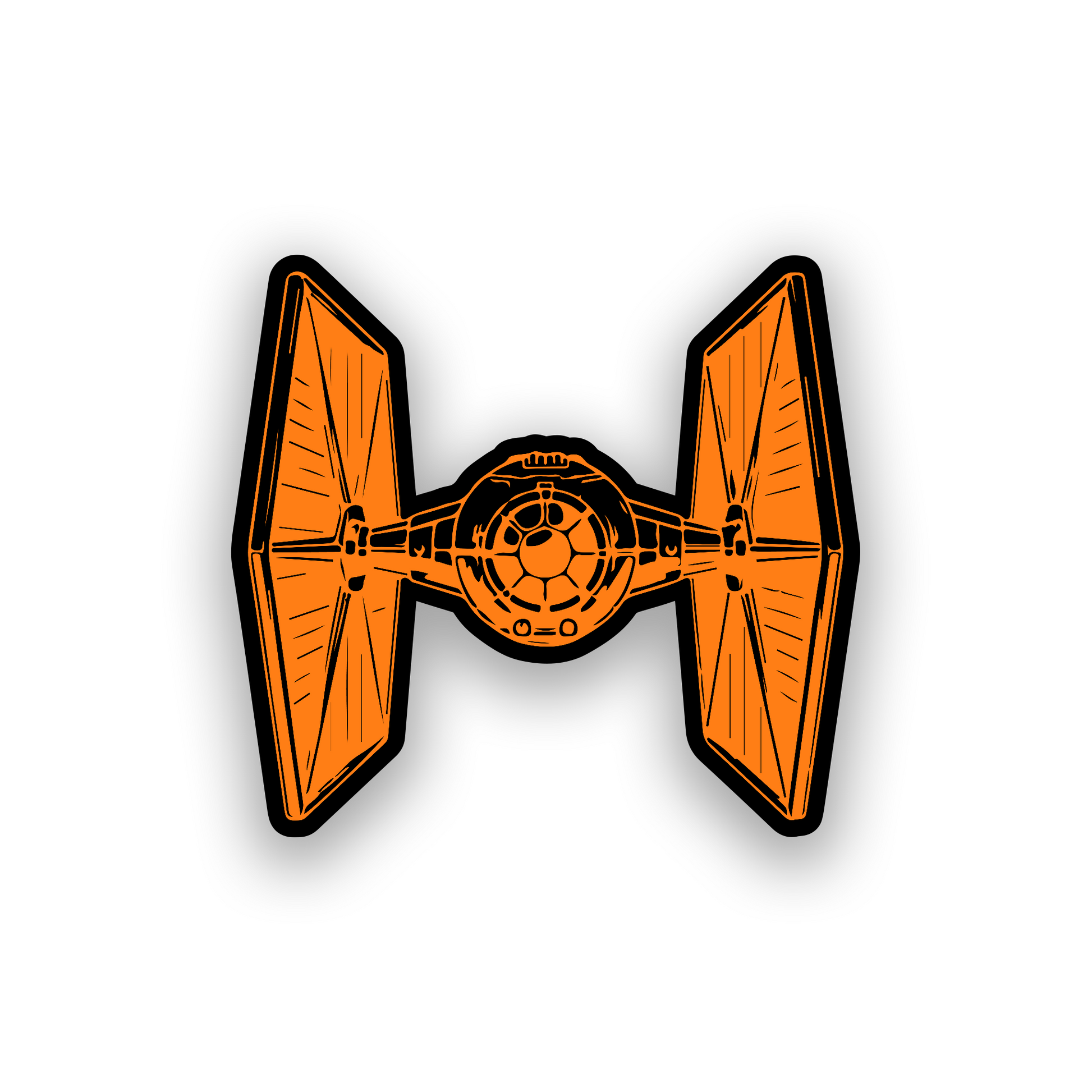 Galactic fighter car emblem featuring a TIE inspired engraved spaceship design