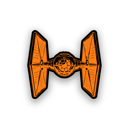 Galactic fighter car emblem featuring a TIE inspired engraved spaceship design
