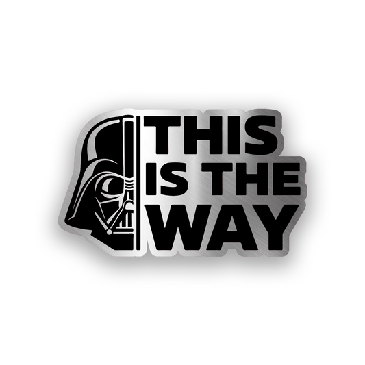 Darth Vader inspired engraved car badge with This Is The Way text and bold sci fi design