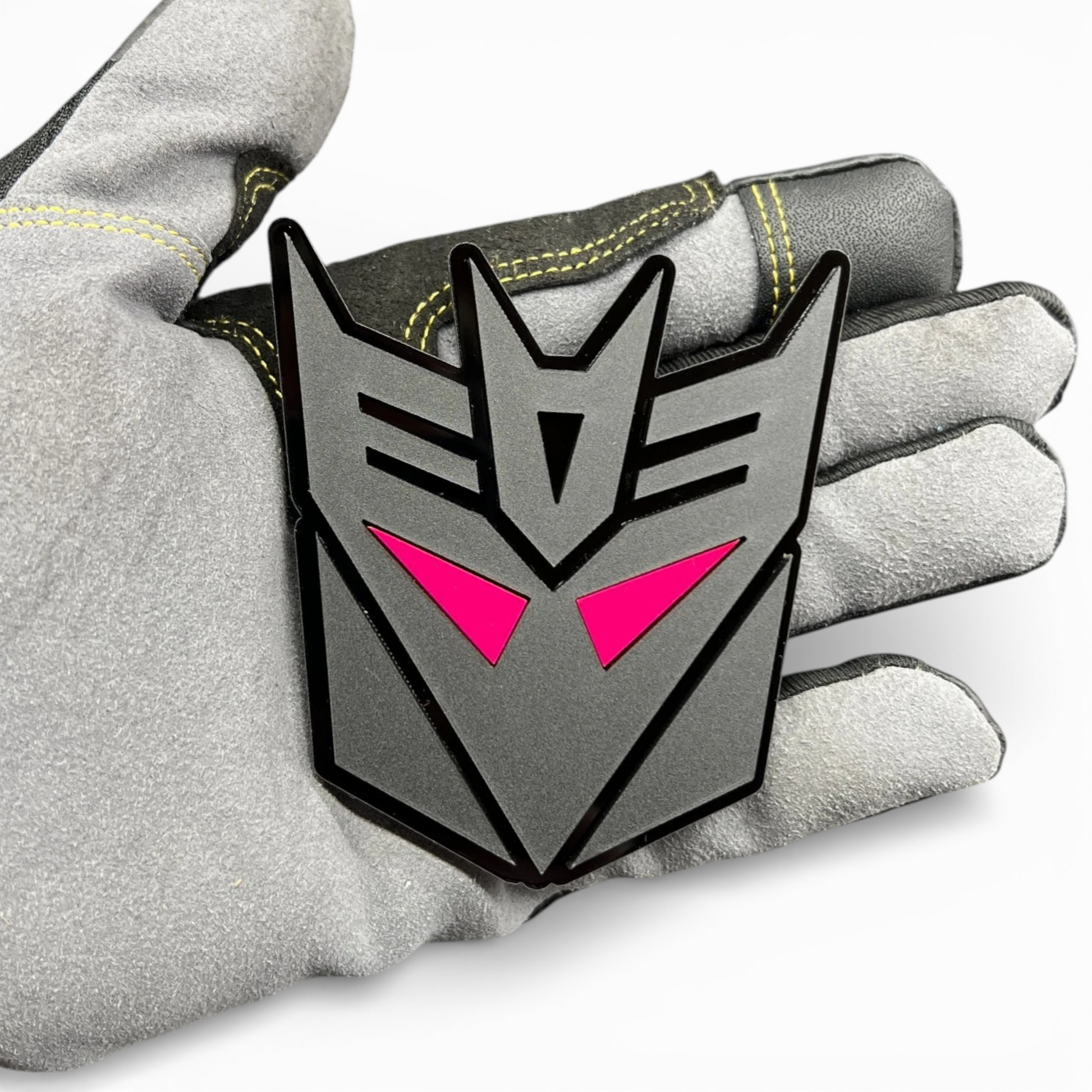 Decepticon style badge for Jeep Wrangler grille, custom black acrylic emblem for off-road vehicle styling