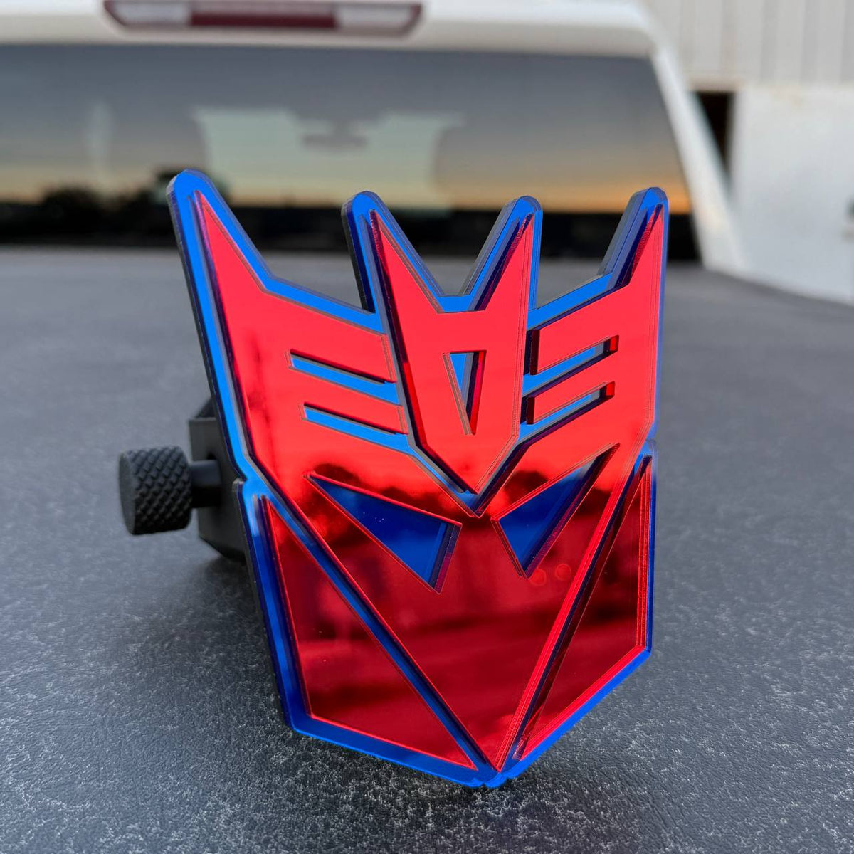 Transformers Decepticon truck hitch receiver accessory for Ford F250 F350 Super Duty.