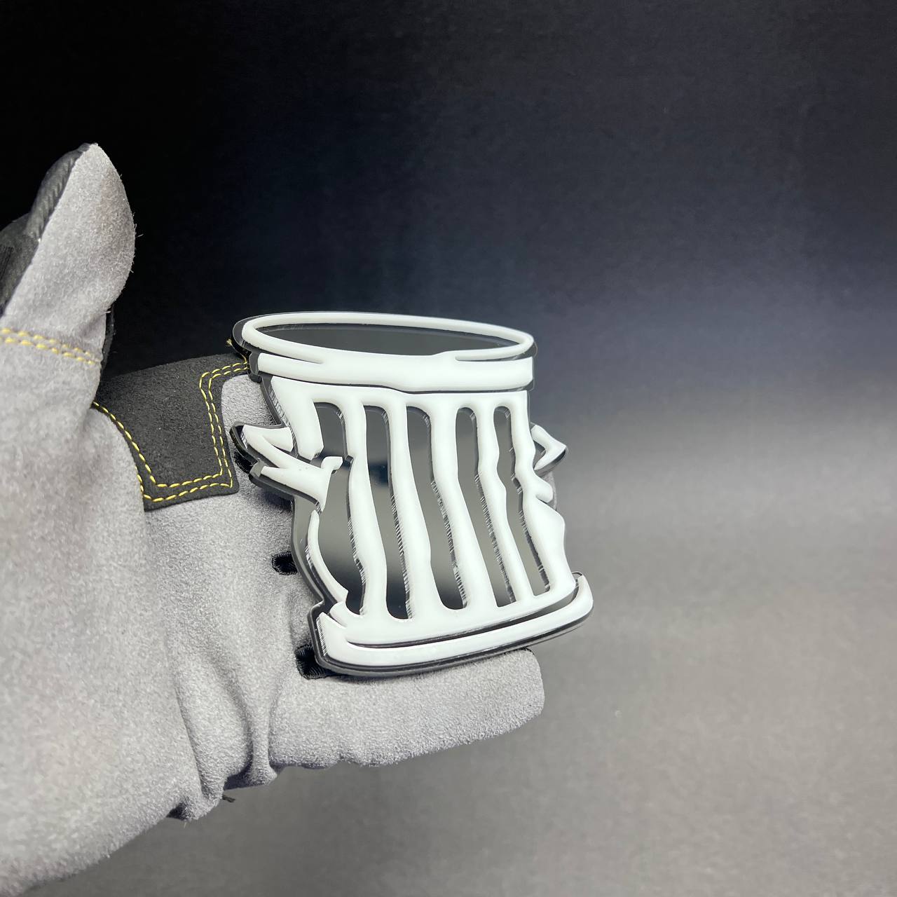 Novelty trash can badge for cars, trucks, SUVs, and custom builds