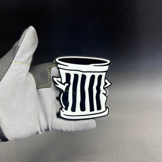Black and white trash can car badge fender emblem for custom vehicle exterior