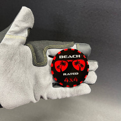 beach rated badge on jeep wrangler fender offroad tropical style