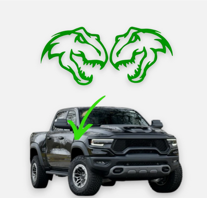 dinosaur skull decal on nissan titan truck fender