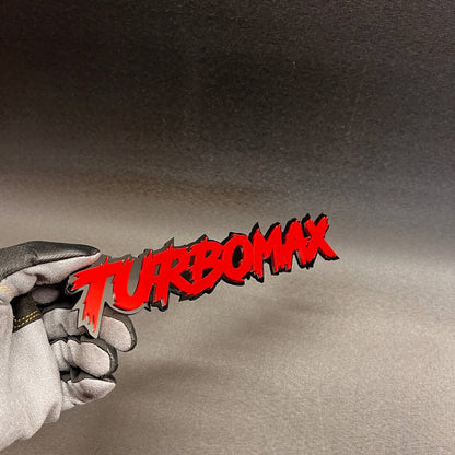 3D printed style TURBOMAX custom text emblem for cars and trucks.