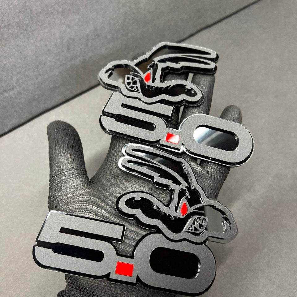 Custom Coyote 5.0 Emblem Matte Black on Gloss Black