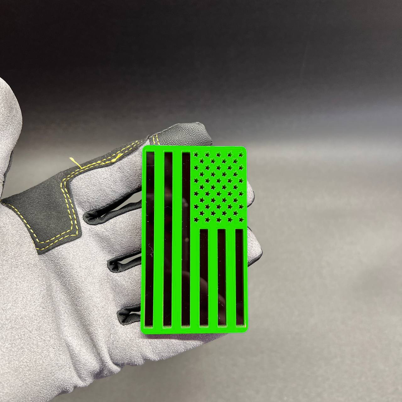 American flag truck emblem with red border and black stripes for custom fender or tailgate upgrade.
