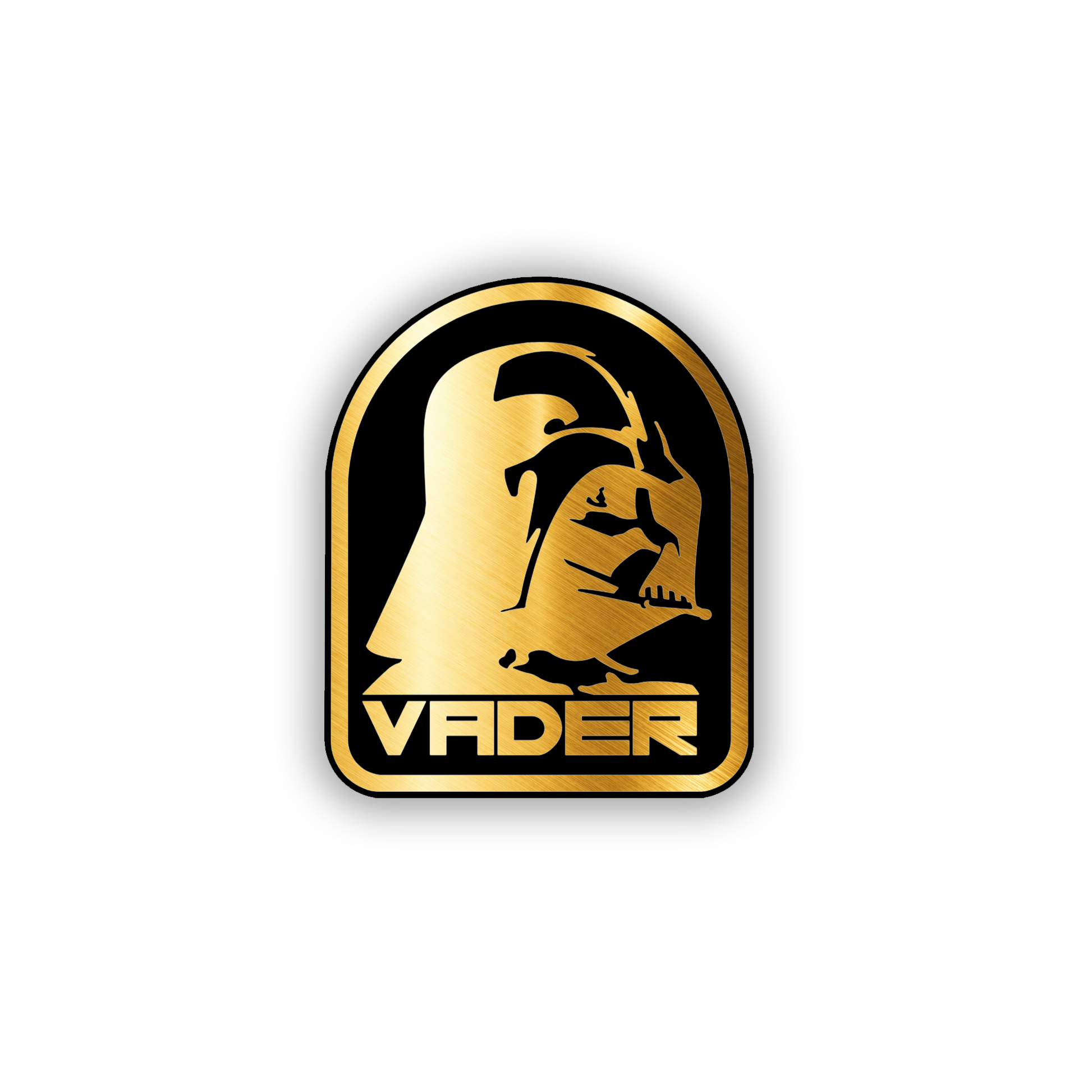 Silver and black Vader-inspired fender emblem for automotive styling