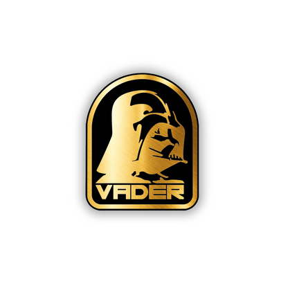 Silver and black Vader-inspired fender emblem for automotive styling