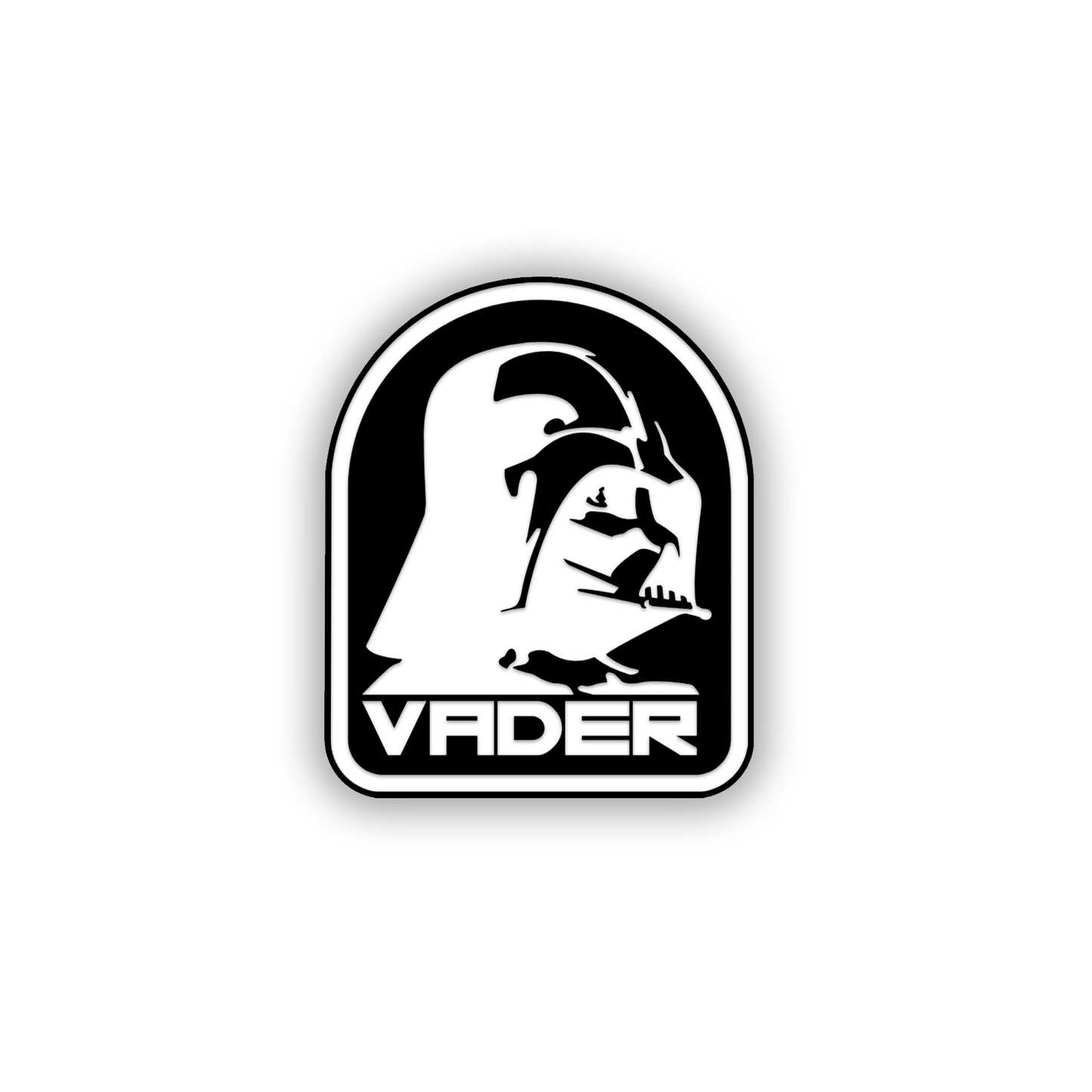 Brushed silver helmet car emblem with black engraved background