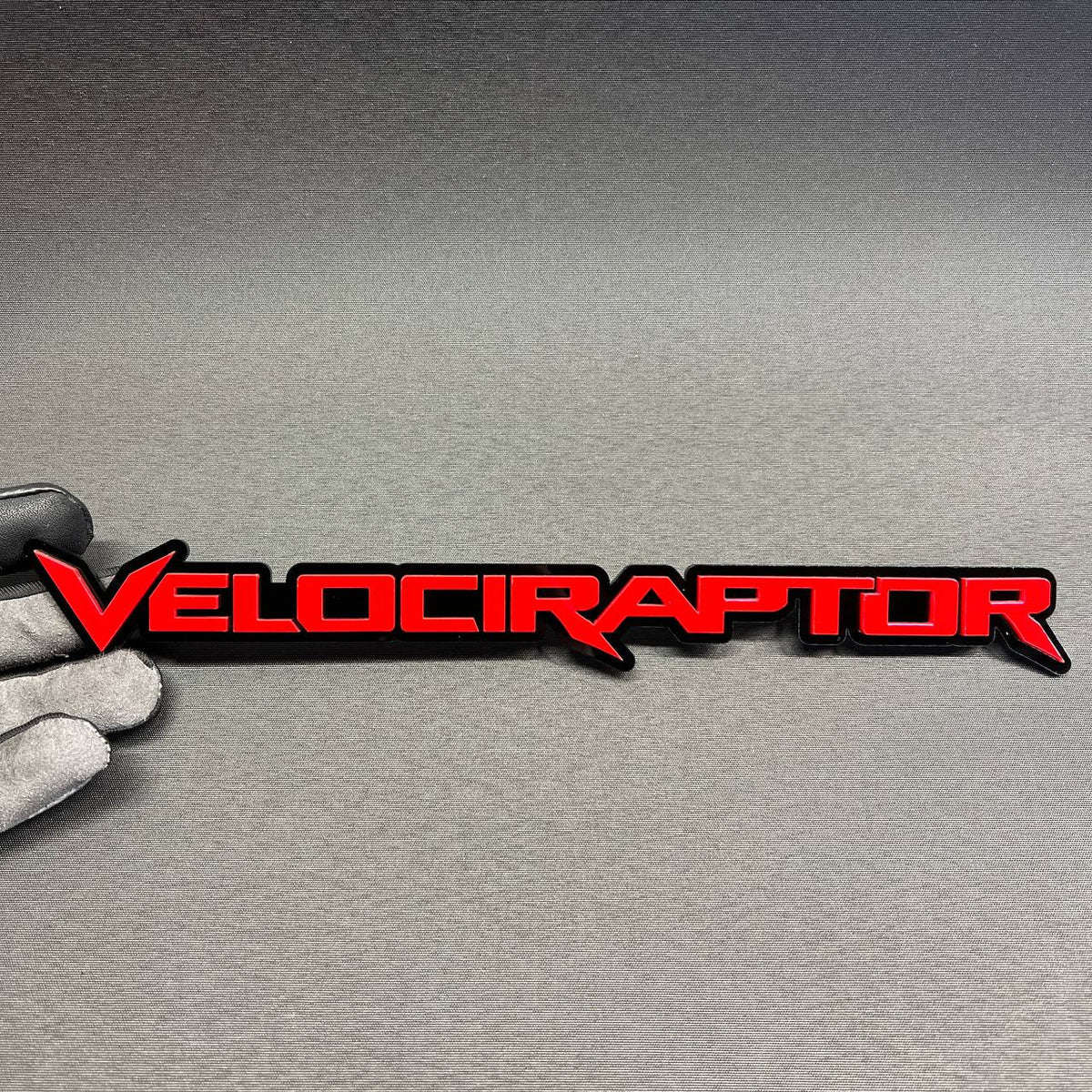 Velociraptor red and black car text badge emblem for Ford Raptor F-150 truck customization