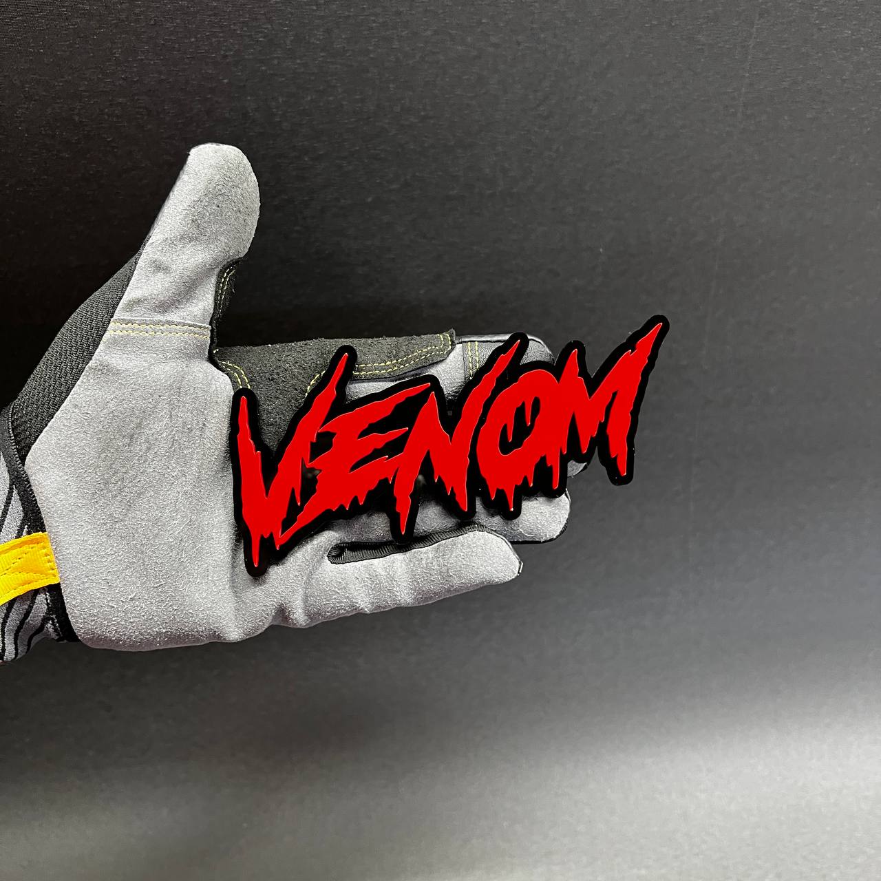 Automotive acrylic badge with custom venom drip font for performance trucks and cars