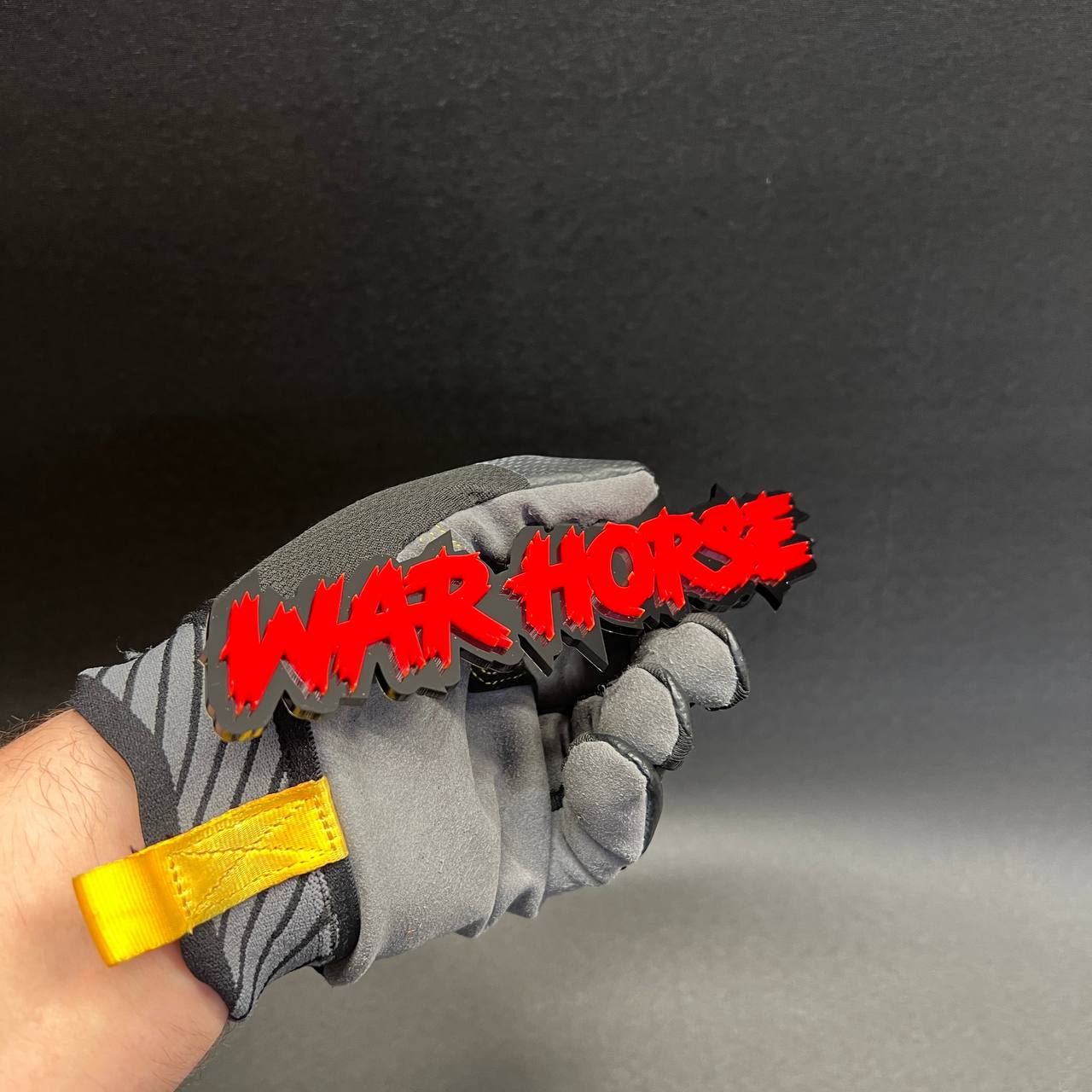 Acrylic WAR HORSE car badge with sharp dripping font for GMC Sierra