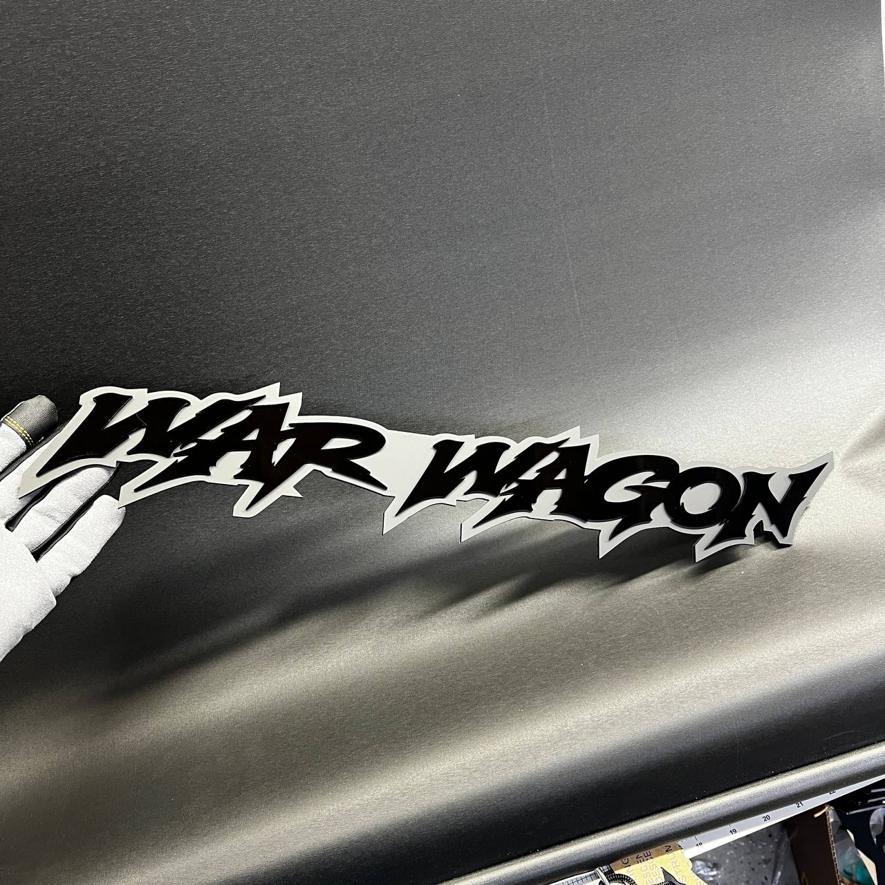 War Wagon custom car decal emblem for Dodge Ram, Ford, Chevy, Jeep, GMC, Toyota, and offroad trucks.