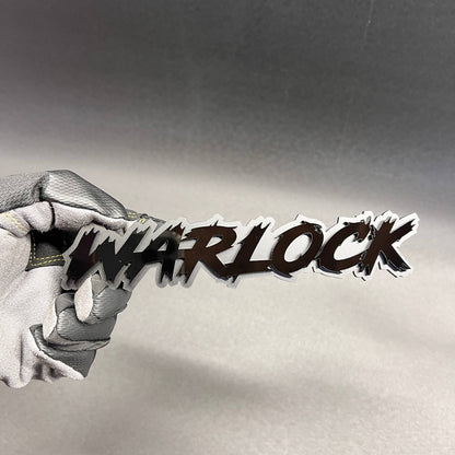 WARLOCK text car badge emblem in black and silver for custom vehicle exterior styling