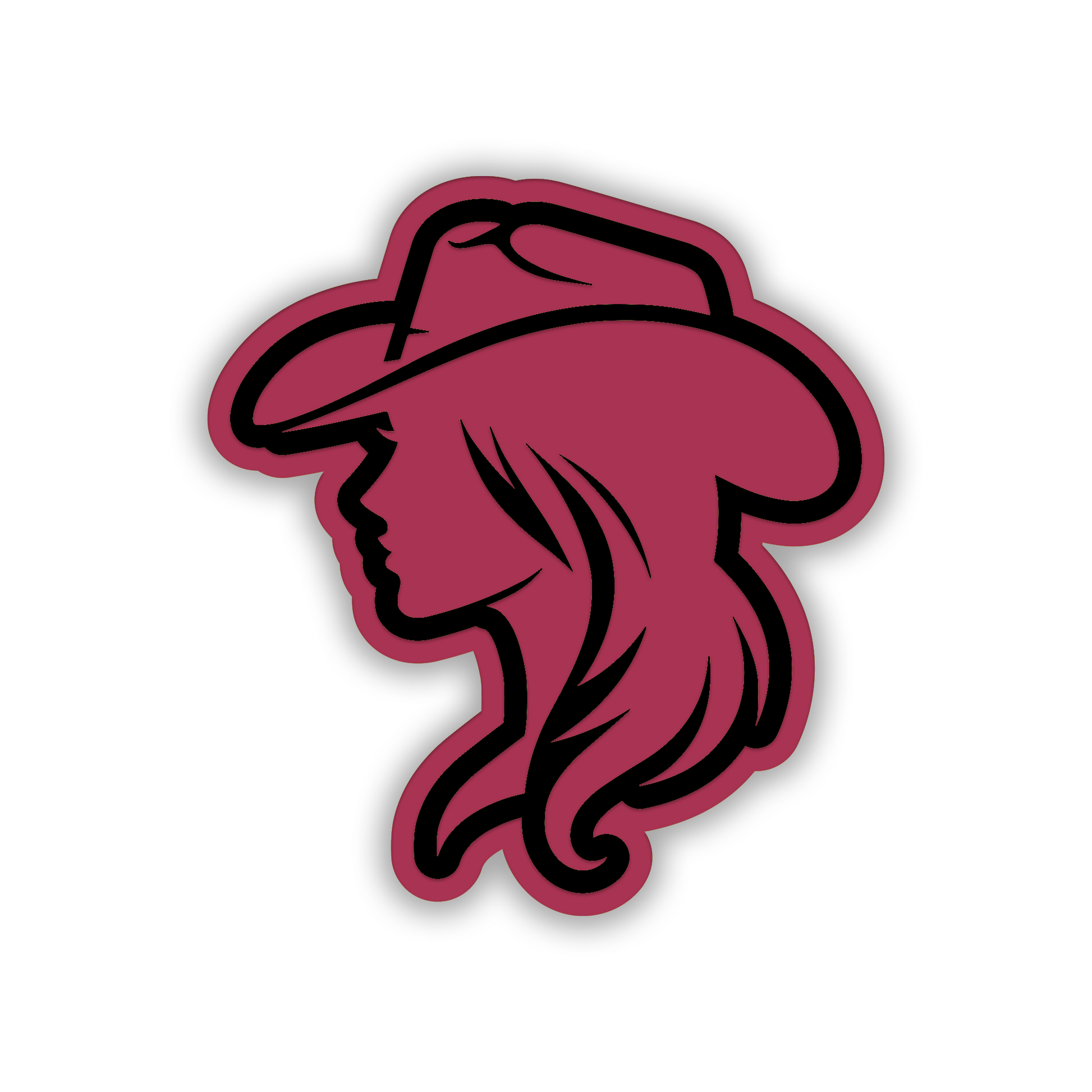 Cowgirl cowboy hat car emblem with engraved western woman profile design