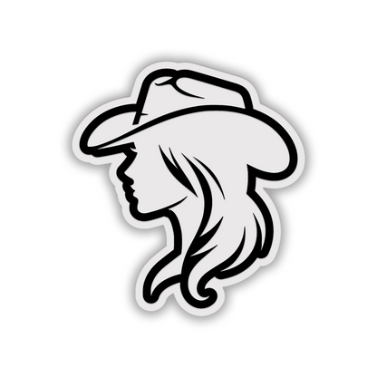 Cowgirl car fender emblem in brushed silver and black engraved finish