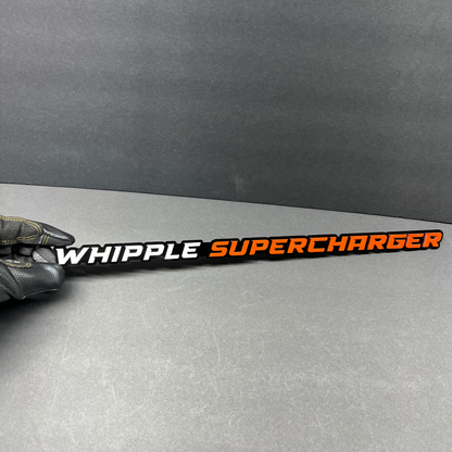 Whipple Supercharger text car badge in black, white and gray finish