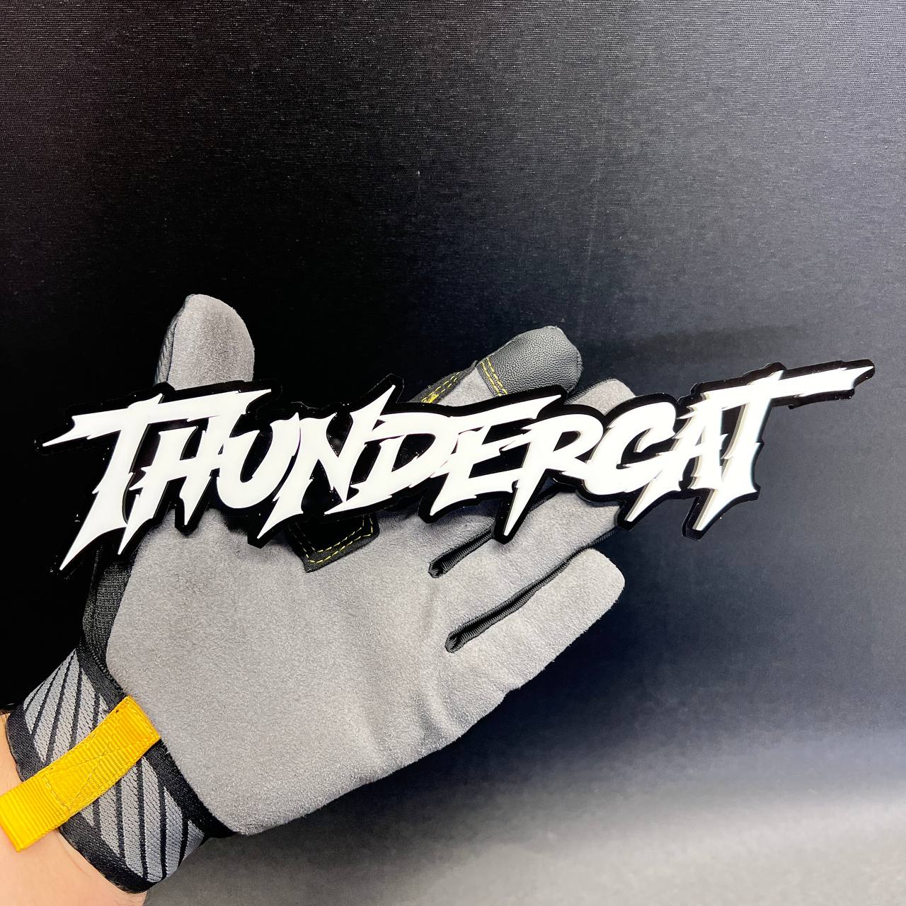 White and black THUNDERCAT automotive badge for cars and trucks