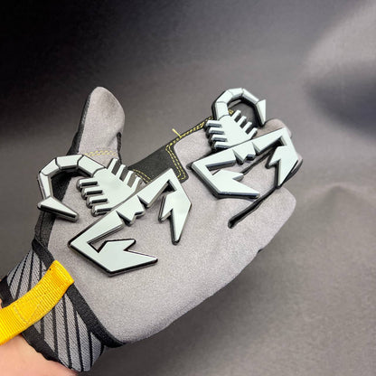 White scorpion exterior car decal emblem on black acrylic base
