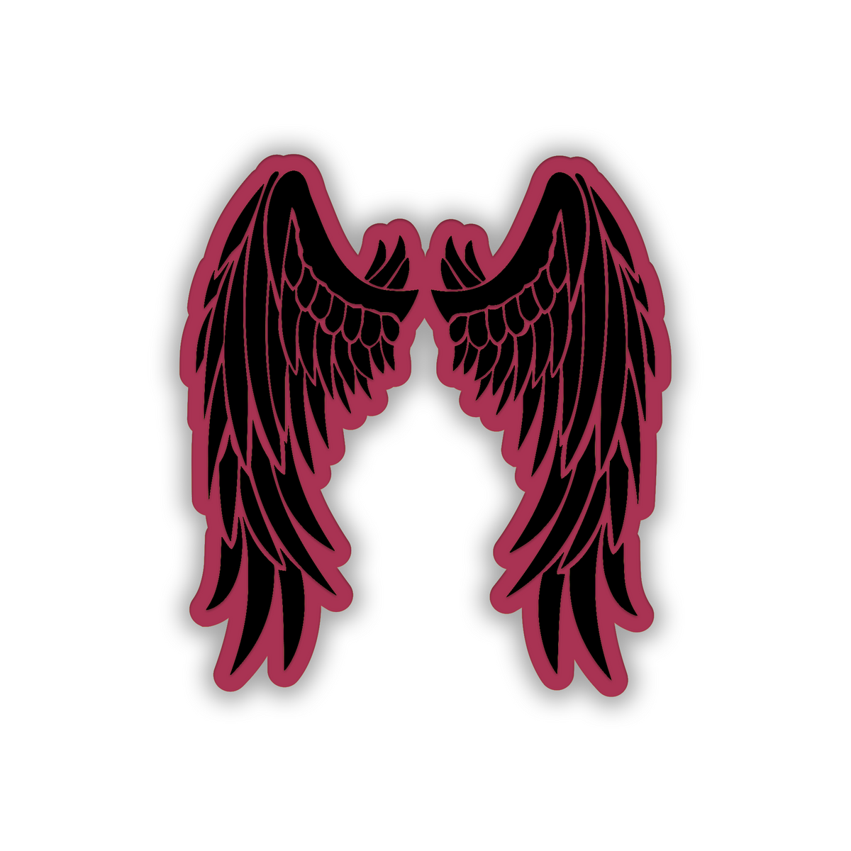 Black and silver wings automotive emblem with detailed feather engraving.