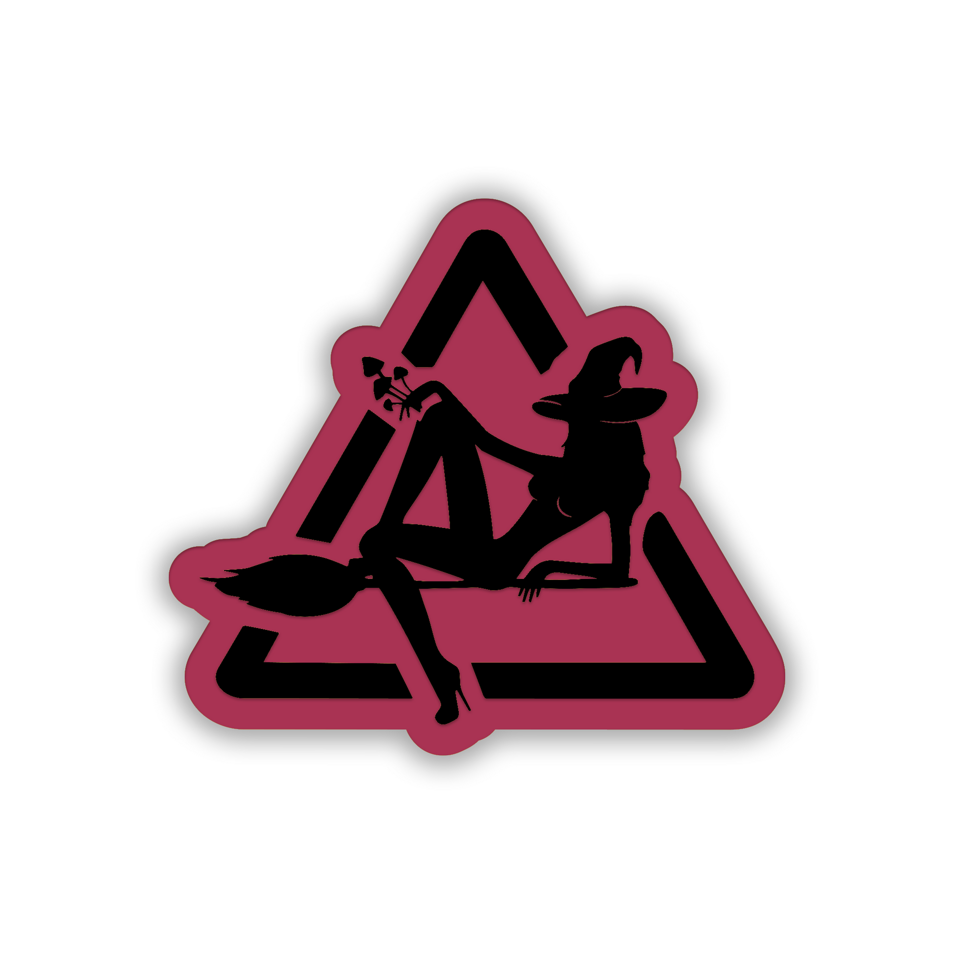 Witch on broom car badge with detailed engraved automotive design